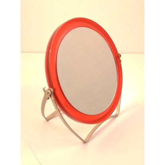 Travel vanity mirror swivel style Red Plastic Cover - Picture 2 of 16